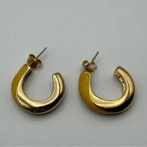 Vintage Gold Tone Yellow Enamel Hoop Earrings .75”